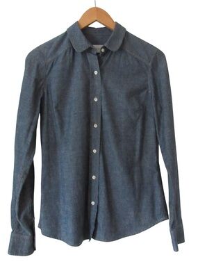 ALC Womens Cotton Chambray Shirt 2 Button Down Blue Classic Long Sleeves Country